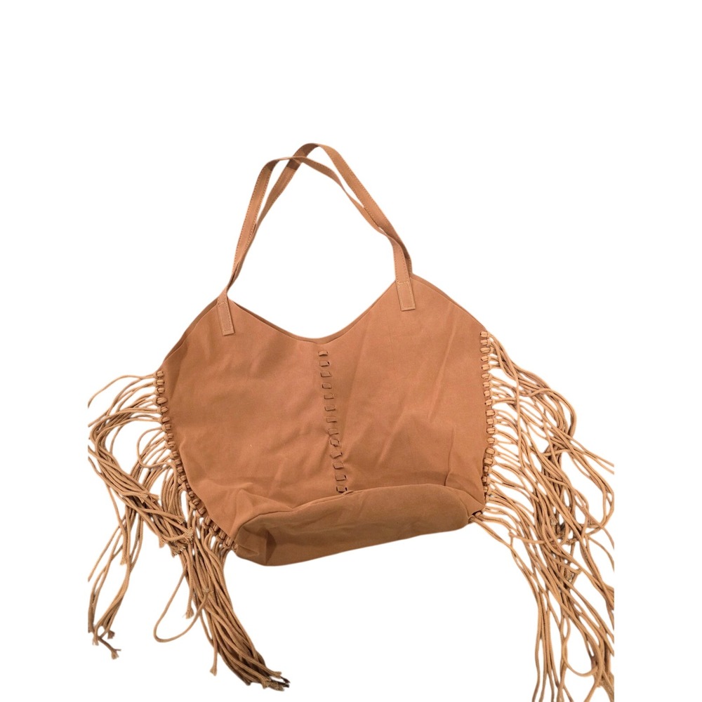 Womens Camel Faux Suede Fringe Tote Bag Boho Western Festival Shoulder Bag